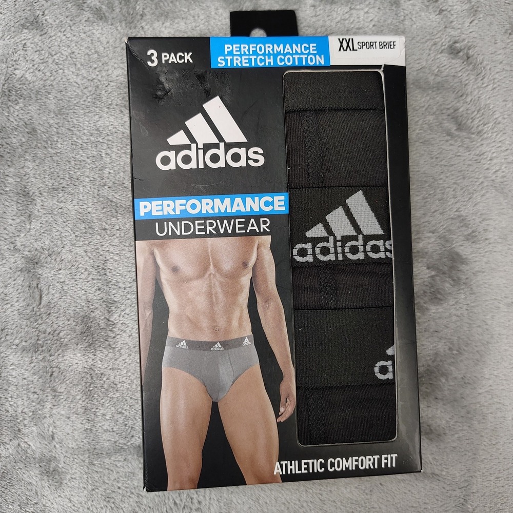 Adidas Performance Sport Brief Mens 2XL 3‎ Pack Underwear Black Stretch Cotton